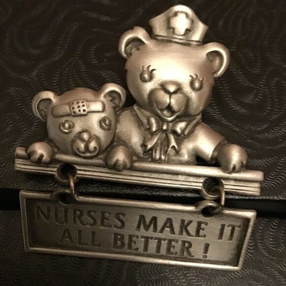 COPY - Vintage Signed JJ Nurses Make It All Better! ~Dangling Charm Brooch - Picture 1 of 7